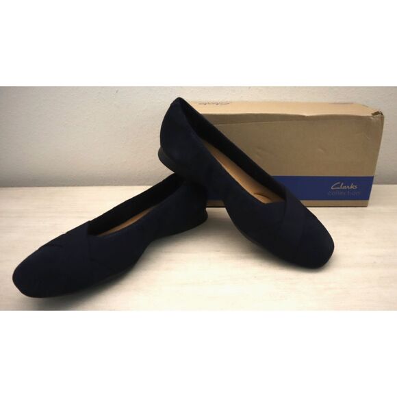 Clarks 26184317 Women's Sz 8.5M Navy Suede Jazmynn Gem Square Toe Flats - Picture 1 of 13
